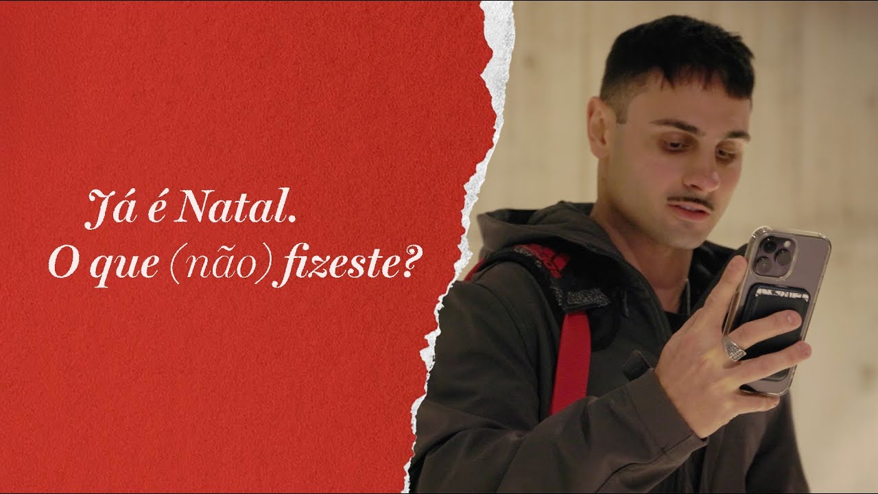 No lado direito tem uma parte de um papel de embrulho vermelho onde está escrito: "Já é Natal. O que (não) fizeste?"